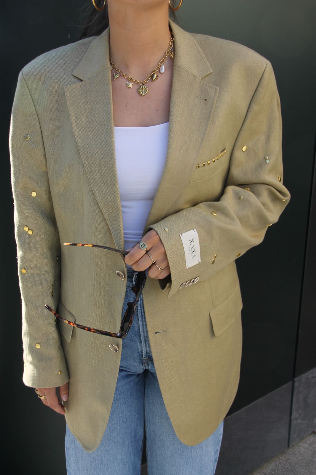 Studded Beige - Vintage Oversized Blazer