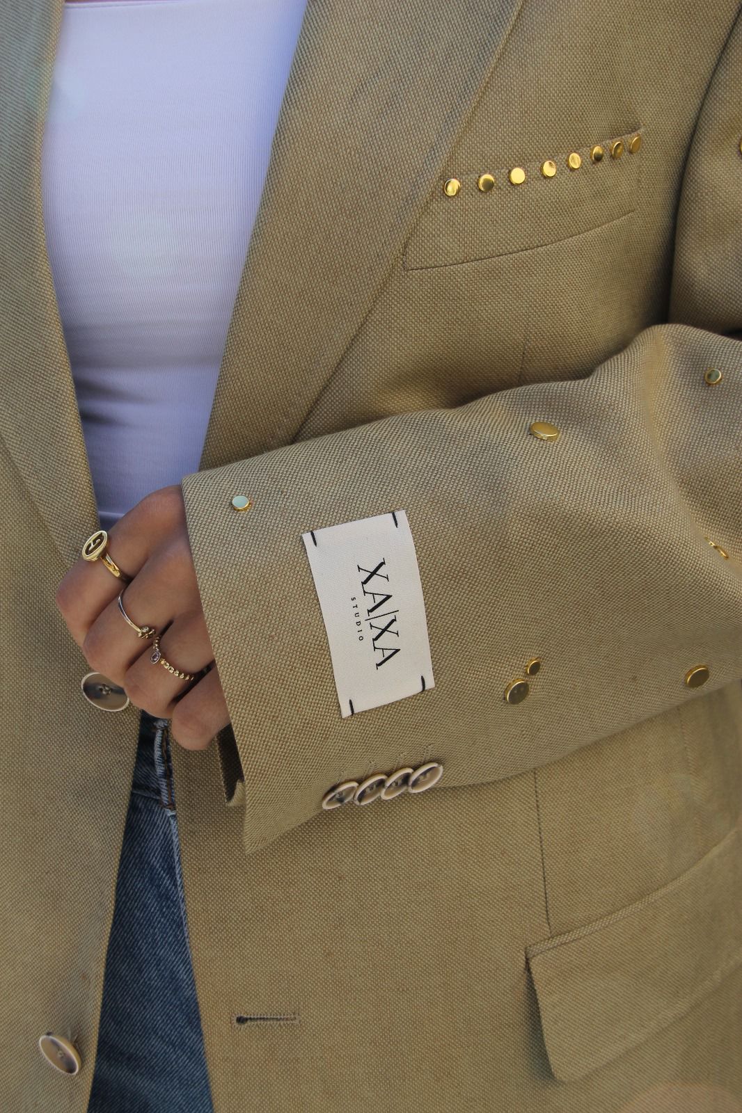 Studded Beige - Vintage Oversized Blazer