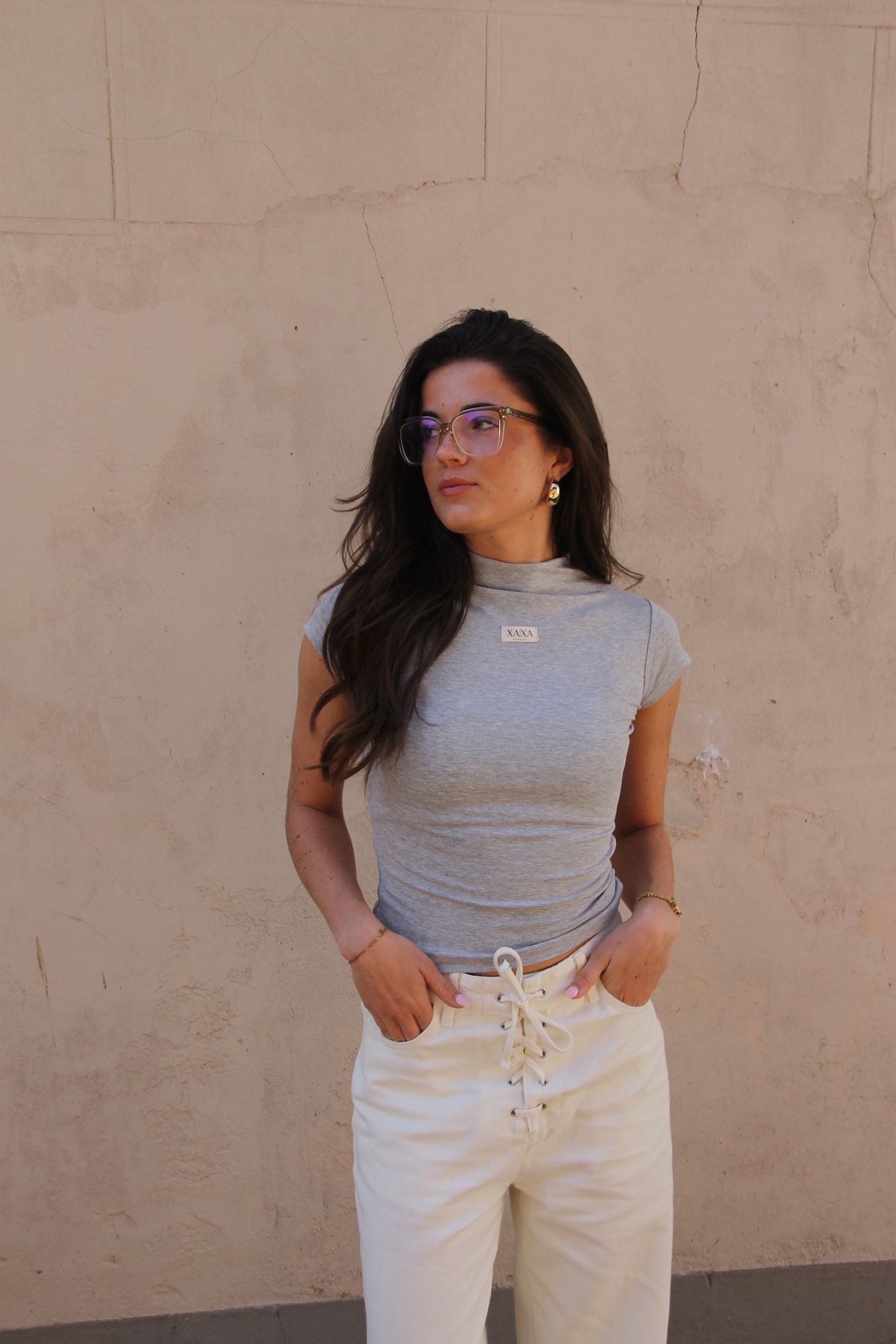 Grey - High Neck Tee