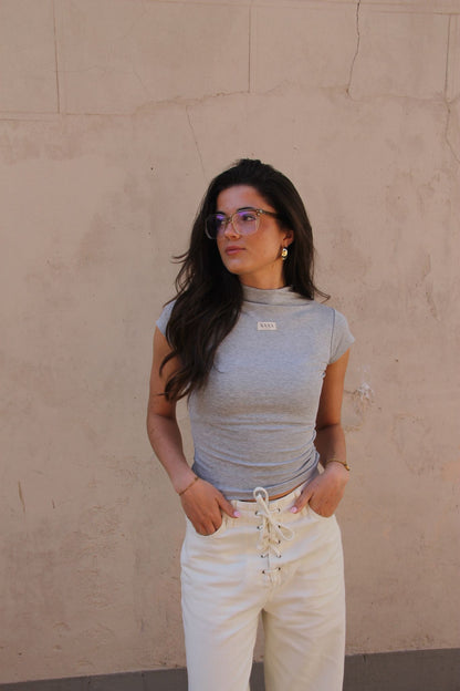 Grey - High Neck Tee