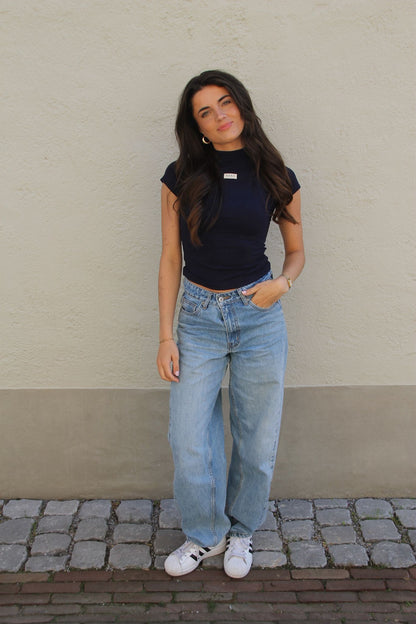Navy - High Neck Tee