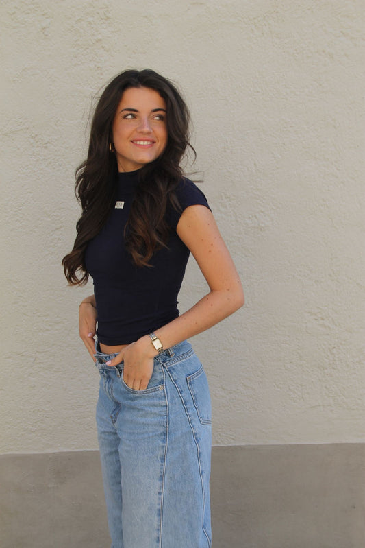 Navy - High Neck Tee